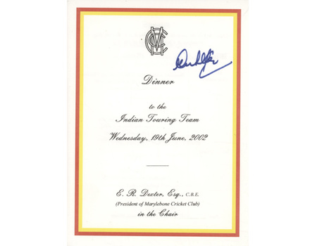 INDIAN CRICKET TOUR TO ENGLAND 2002 SIGNED DINNER MENU (TENDULKAR)