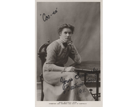 BEATRICE KERR (CHAMPION AUSTRALIAN SWIMMER) 1911 SIGNED POSTCARD