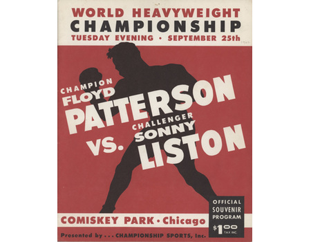 FLOYD PATTERSON V SONNY LISTON 1962 BOXING PROGRAMME