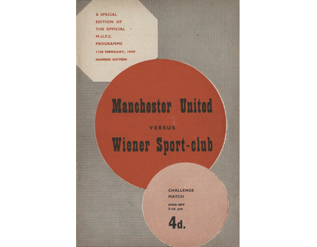 MANCHESTER UNITED V WIENER SPORT-CLUB 1958-59 FOOTBALL PROGRAMME