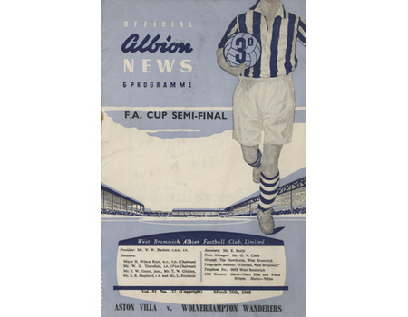 ASTON VILLA V WOLVERHAMPTON WANDERERS 1960 (F.A. CUP SEMI-FINAL) FOOTBALL PROGRAMME