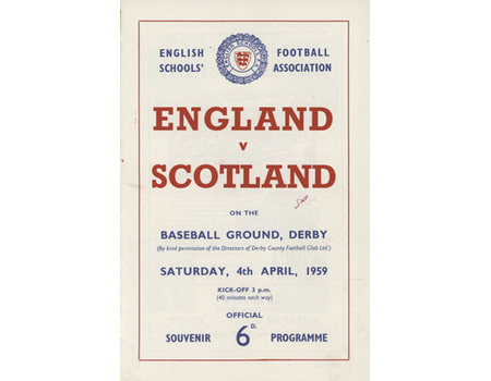 ENGLAND SCHOOLS V SCOTLAND SCHOOLS 1959 FOOTBALL PROGRAMME