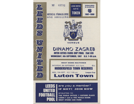 LEEDS UNITED V DINAMO ZAGREB 1967 (FAIRS CUP FINAL 2ND LEG) FOOTBALL PROGRAMME