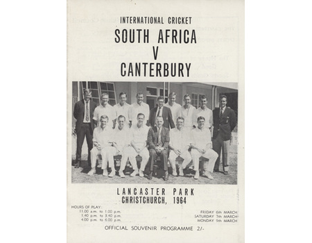 CANTERBURY V SOUTH AFRICA 1964 (CHRISTCHURCH) CRICKET PROGRAMME