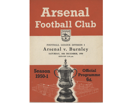 ARSENAL V BURNLEY 1950-51 FOOTBALL PROGRAMME