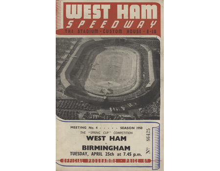 WEST HAM V BIRMINGHAM 1950 SPEEDWAY OFFICIAL PROGRAMME