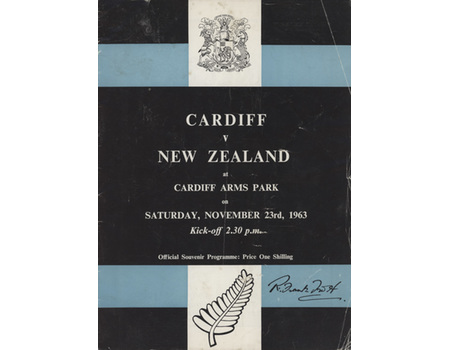 CARDIFF V NEW ZEALAND 1963 RUGBY UNION PROGRAMME