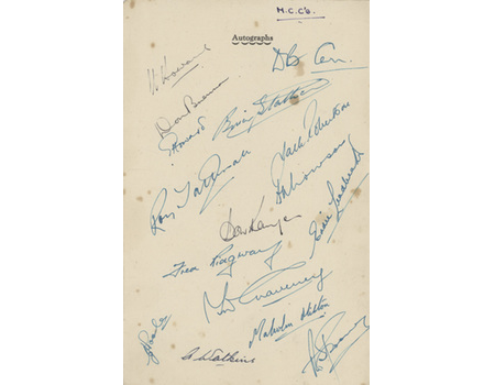ENGLAND CRICKET TEAM 1951-52 (TOUR TO INDIA, PAKISTAN & CEYLON) SIGNED MENU CARD