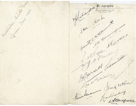 AUSTRALIA CRICKET TOUR TO SOUTH AFRICA 1935-36 SIGNED CARD