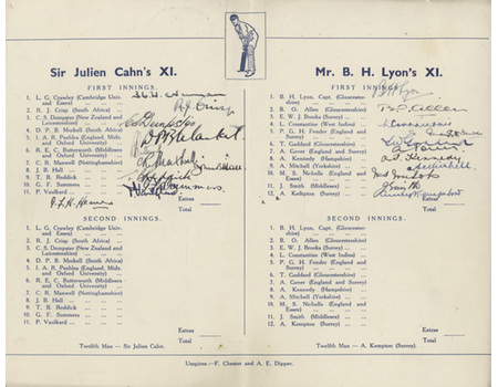 TOM GODDARD (GLOUCESTERSHIRE & ENGLAND) BENEFIT CRICKET MATCH 1936 SIGNED PROGRAMME