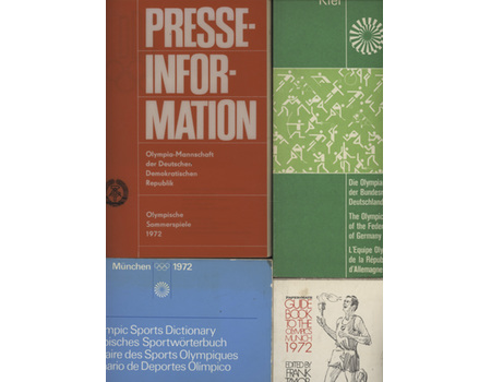 MUNICH OLYMPICS 1972 OFFICIAL GUIDE, PLUS PRESS BOOK AND FOUR OTHER RELATED GUIDES (6 ITEMS)