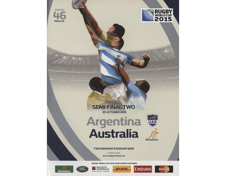ARGENTINA V AUSTRALIA 2015 RUGBY WORLD CUP PROGRAMME (SEMI-FINAL)