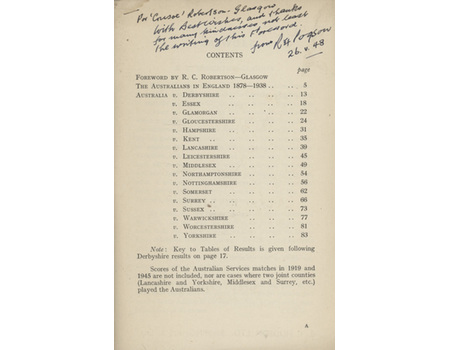 AUSTRALIA V THE COUNTIES (1878-1938) - R.C. ROBERTSON-GLASGOW
