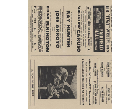 WRESTLING FLYER 1966 (FAIRFIELD HALL, CROYDON) - INCLUDING RAY HUNTER, BRUNO ELRINGTON ETC.