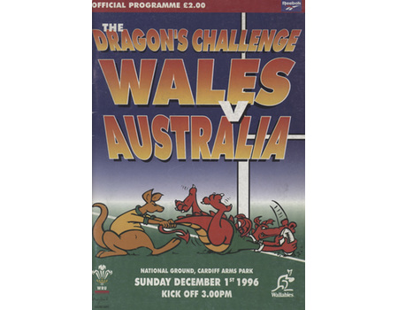 WALES V AUSTRALIA 1996 RUGBY UNION PROGRAMME