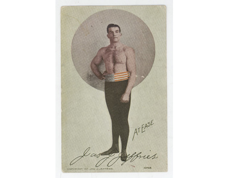 JAMES J. JEFFRIES 1910 BOXING POSTCARD - "FIGHT OF THE CENTURY"