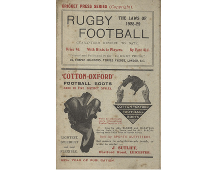 RUGBY FOOTBALL - THE LAWS OF 1928/29