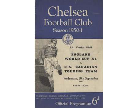 ENGLAND WORLD CUP XI V F.A. CANADIAN TOURING TEAM 1950-51 (CHARITY SHIELD) FOOTBALL PROGRAMME