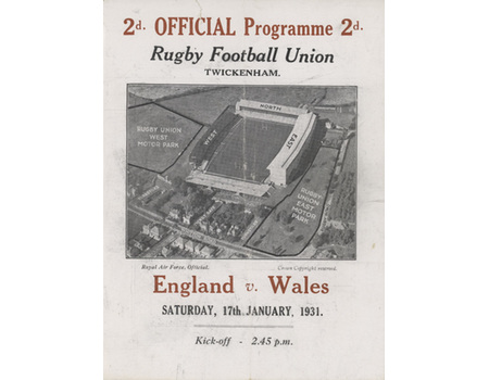ENGLAND V WALES 1931 RUGBY UNON PROGRAMME