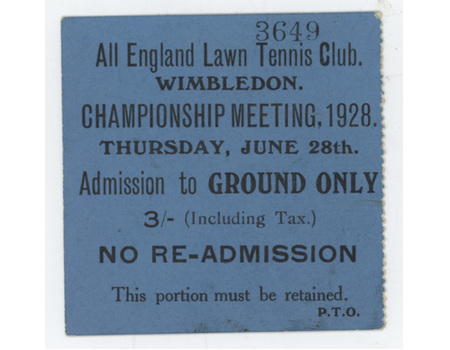 WIMBLEDON TENNIS CHAMPIONSHIPS 1928 ORIGINAL TICKET