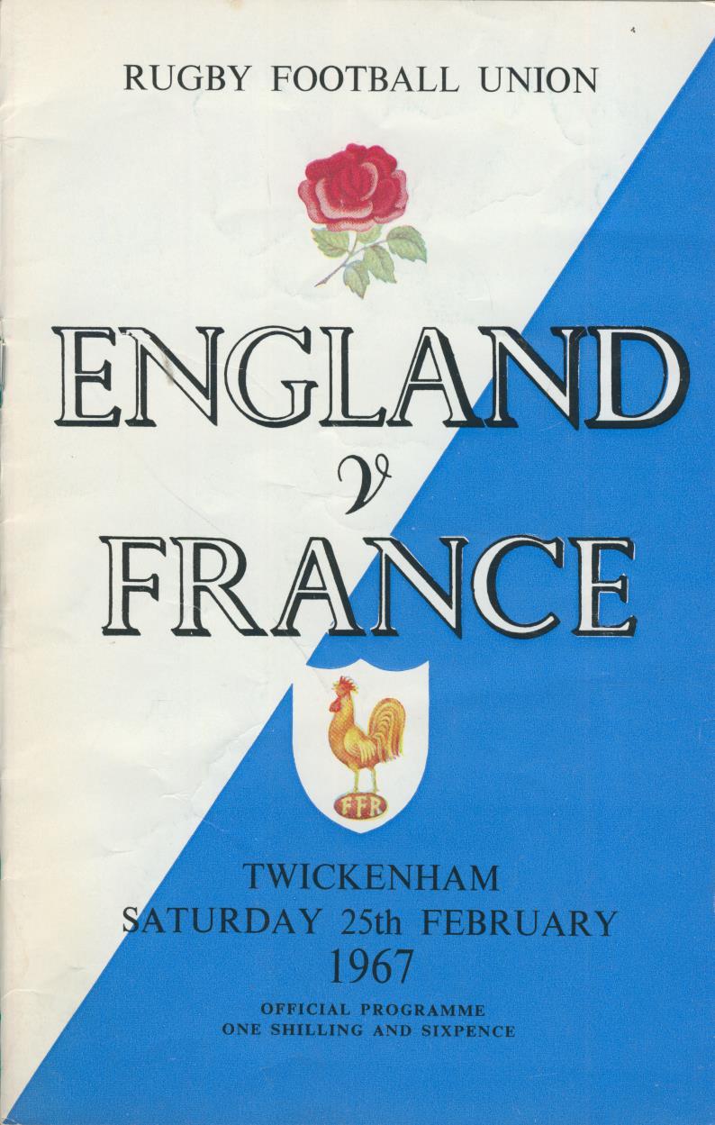 ENGLAND V FRANCE 1967 RUGBY PROGRAMME England Rugby Union Programmes