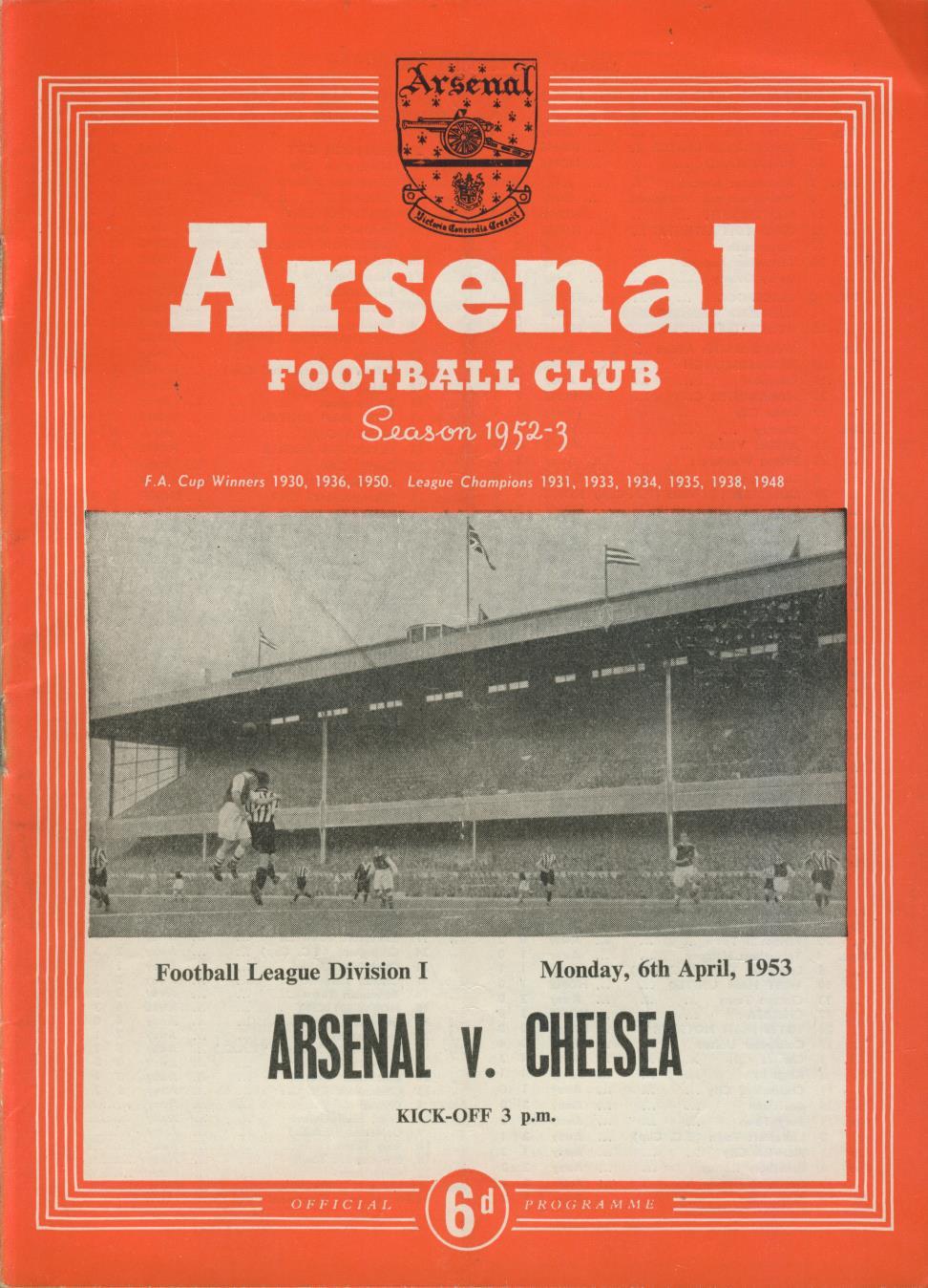 ARSENAL V CHELSEA 195253 FOOTBALL PROGRAMME Domestic League Football