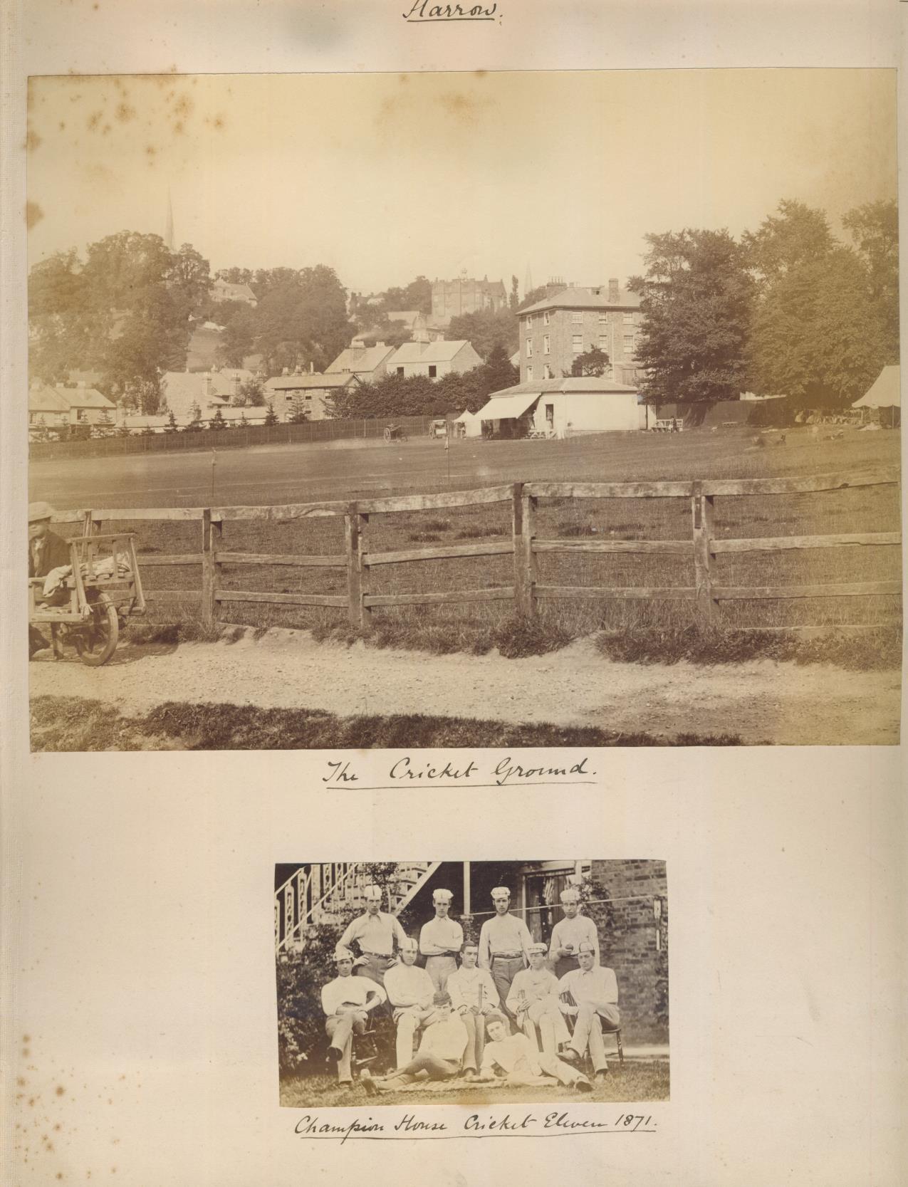 HARROW CRICKET GROUND & CHAMPION HOUSE TEAM 1871 PHOTOGRAPH Cricket