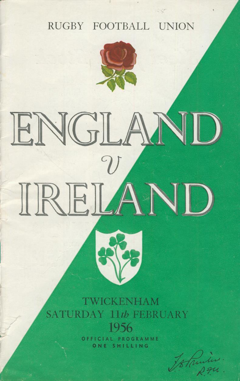 ENGLAND V IRELAND 1956 RUGBY PROGRAMME - England Rugby Union Programmes