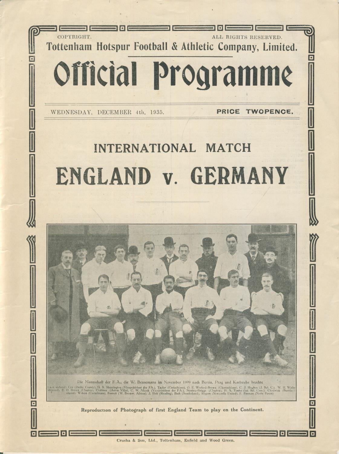 ENGLAND V GERMANY 1935 FOOTBALL PROGRAMME THE DAY THAT THE SWASTIKA