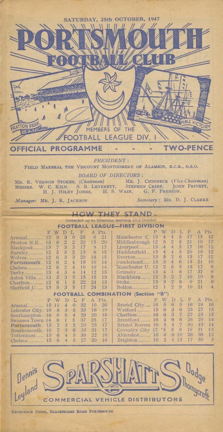 Programme Football PORTSMOUTH Vs WOLVES Saison 1949/1950 - Record D'affluence - Bon état