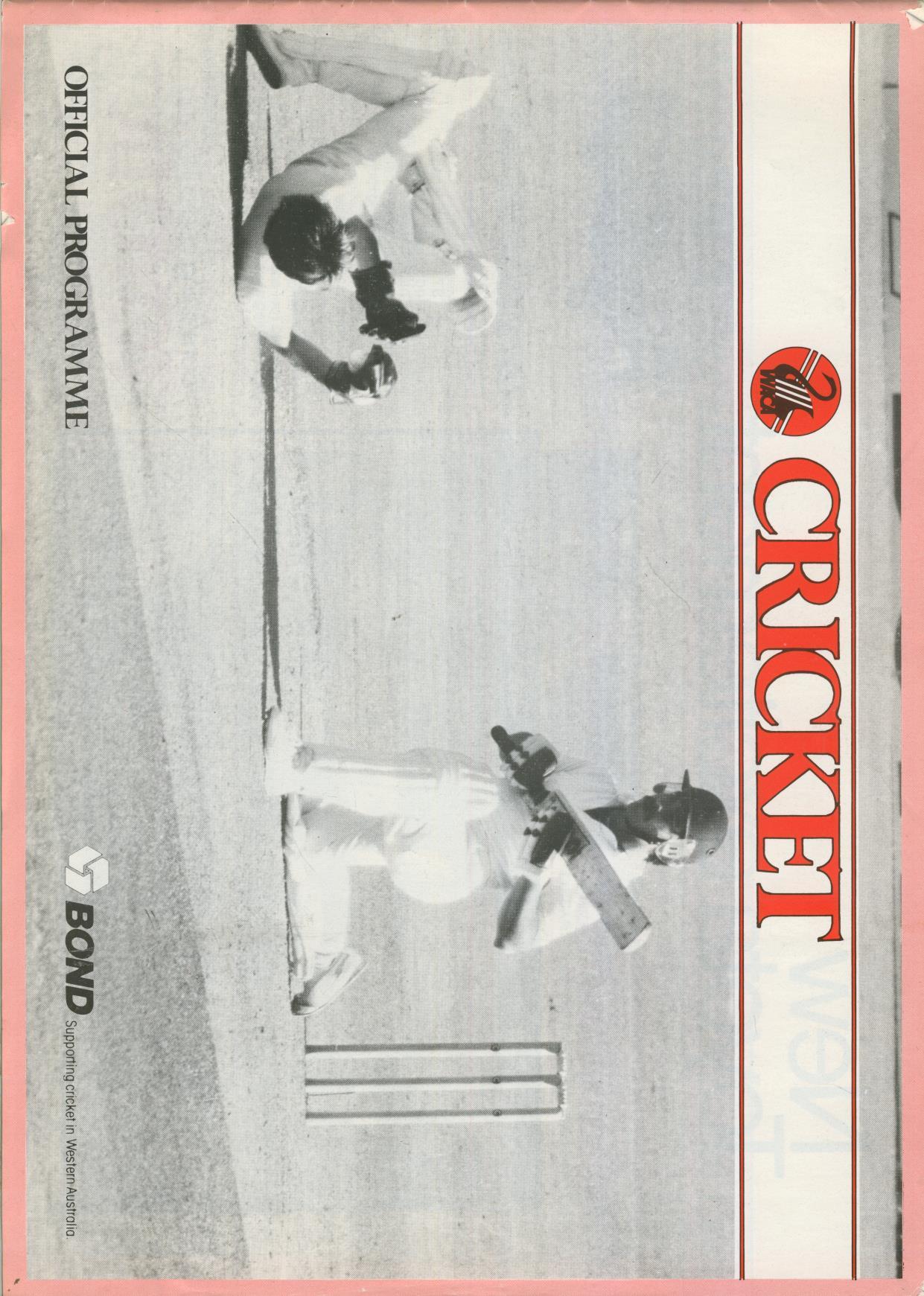 WESTERN AUSTRALIA V VICTORIA 198182 CRICKET PROGRAMME Representative