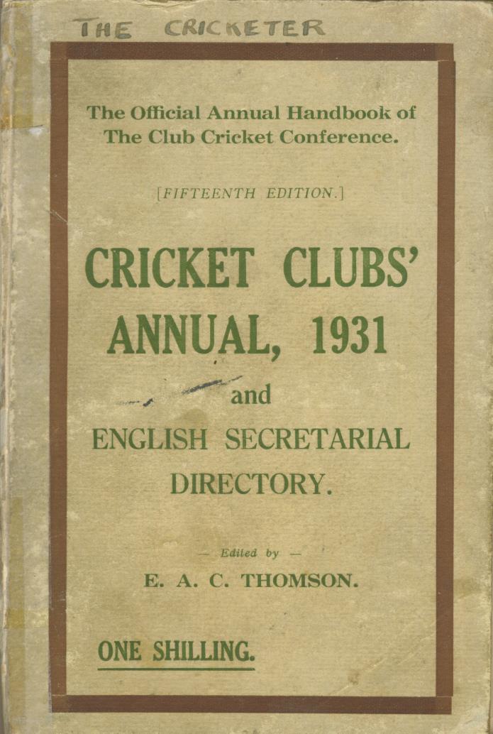 CRICKET CLUB'S ANNUAL 1931 Cricket Annuals & Periodicals