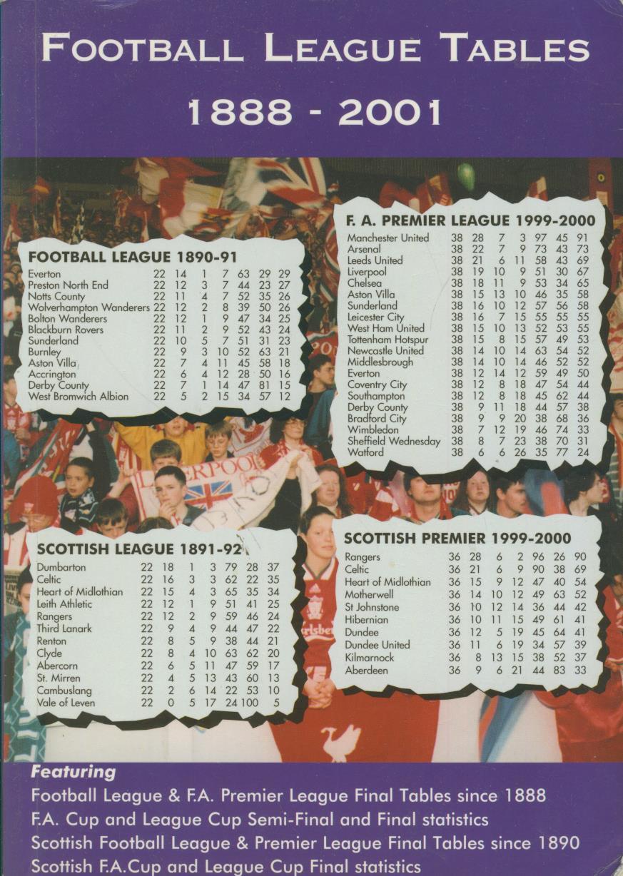 FOOTBALL LEAGUE TABLES 1888-2001 - Football Books - Reference books
