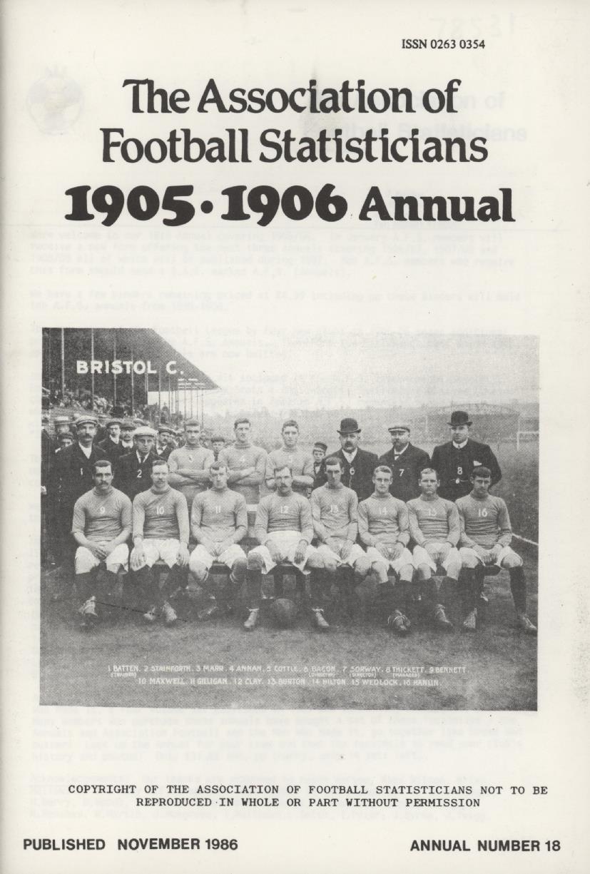 ASSOCIATION OF FOOTBALL STATISTICIANS 19051906 ANNUAL Football