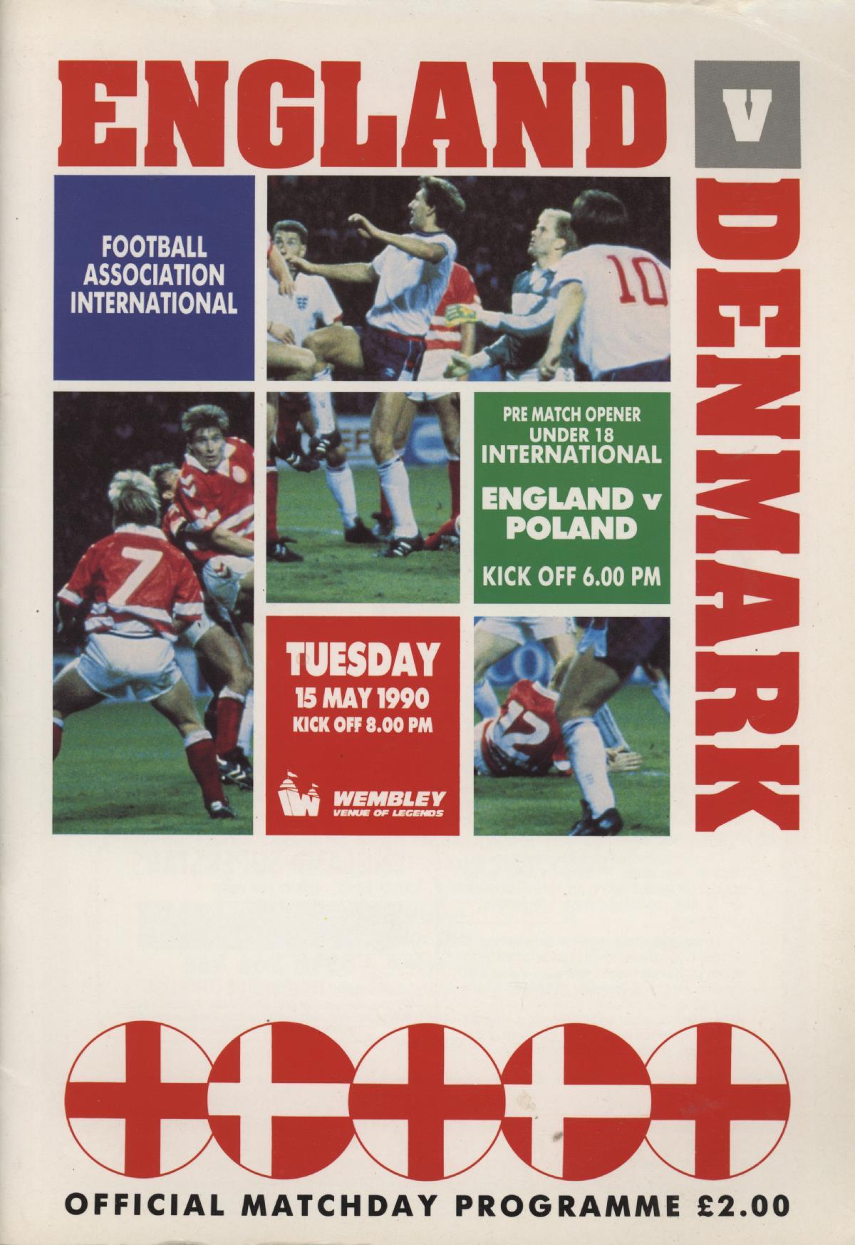 ENGLAND V DENMARK 1990 FOOTBALL PROGRAMME International Football