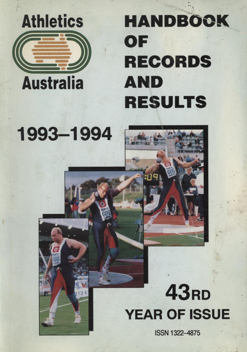 ATHLETICS AUSTRALIA HANDBOOK OF RECORDS AND RESULTS 199394 General