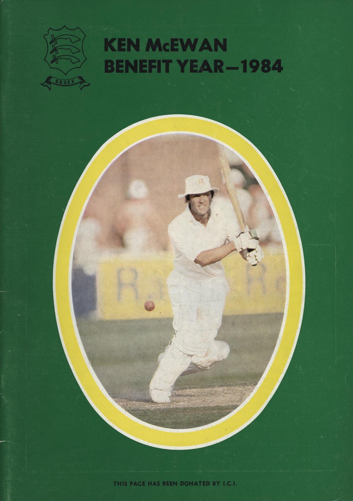 KEN MCEWAN (ESSEX) 1984 CRICKET BENEFIT BROCHURE Cricket Benefit
