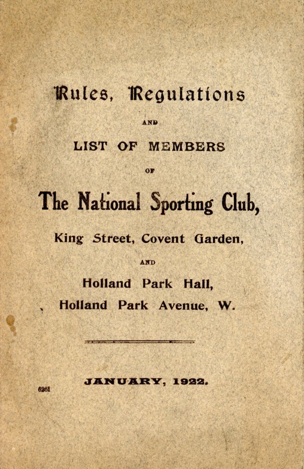 RULES, REGULATIONS AND LIST OF MEMBERS OF THE NATIONAL SPORTING CLUB