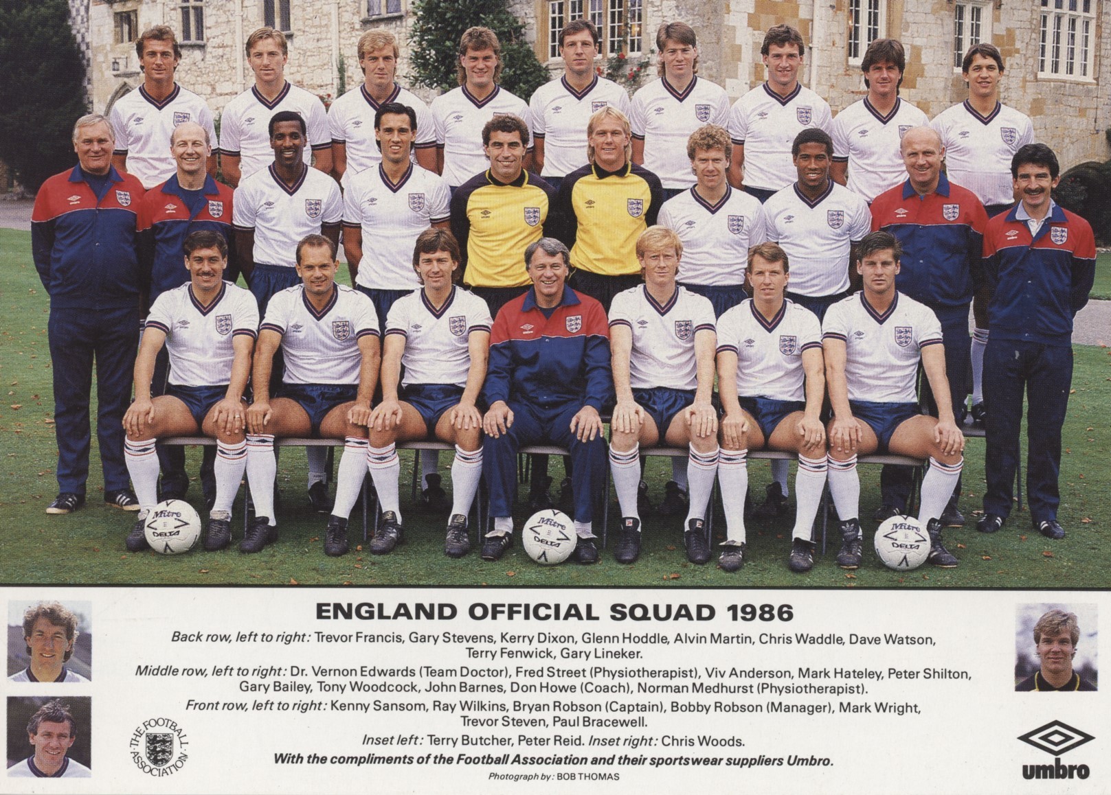 ENGLAND 1986 FOOTBALL PHOTOGRAPH Football Teams Photographs