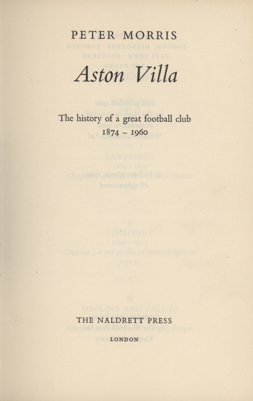 ASTON VILLA THE HISTORY OF A GREAT FOOTBALL CLUB 18741960 Books on
