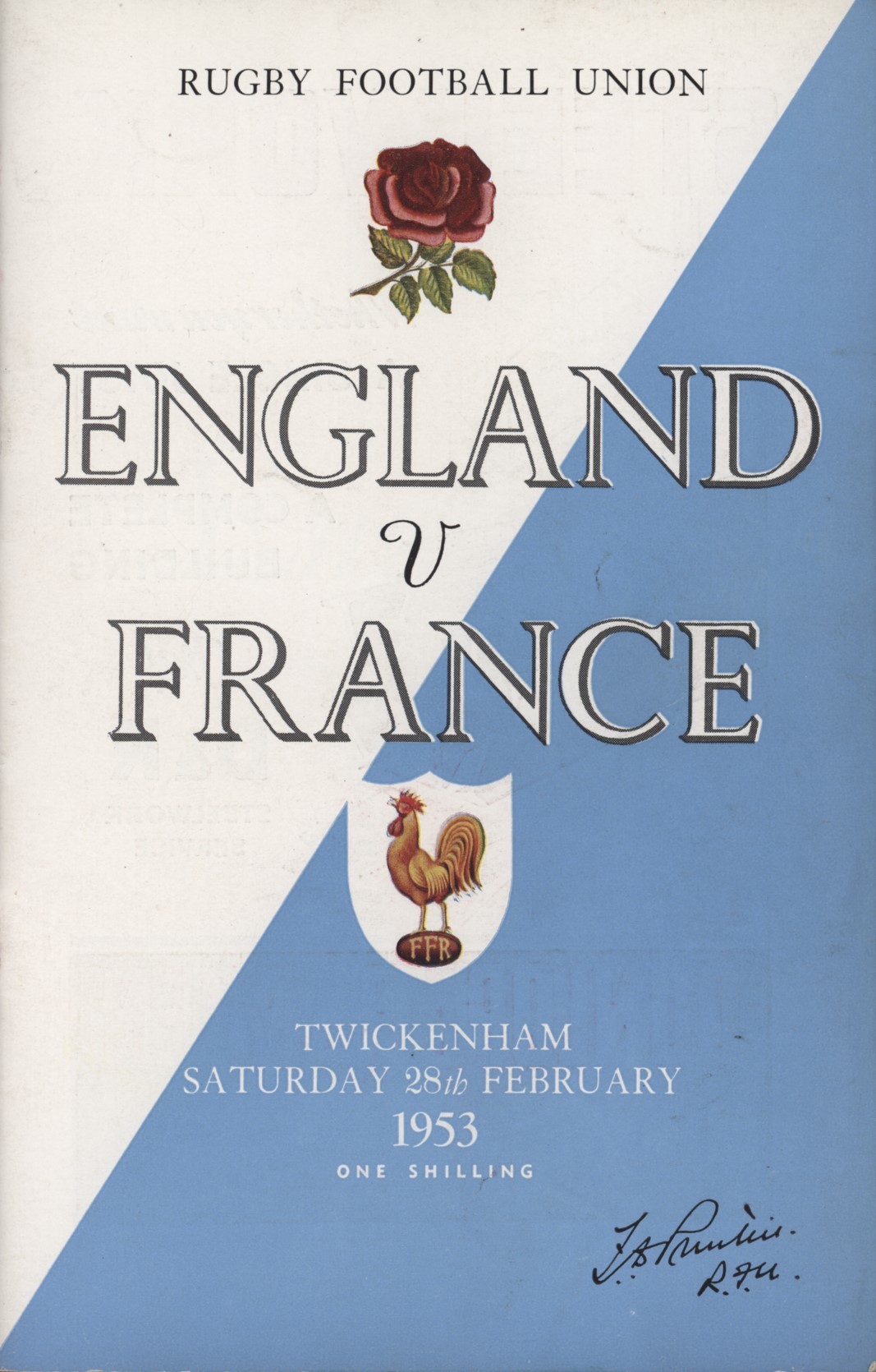 ENGLAND V FRANCE 1953 RUGBY PROGRAMME England Rugby Union Programmes