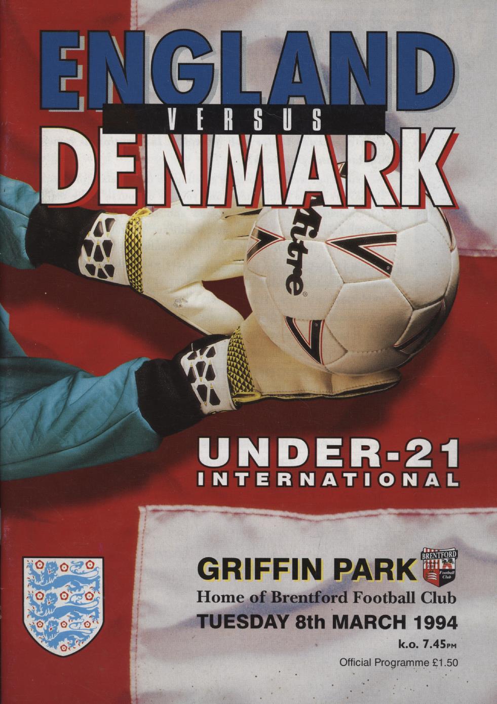 ENGLAND V DENMARK U21 1994 FOOTBALL PROGRAMME International Football