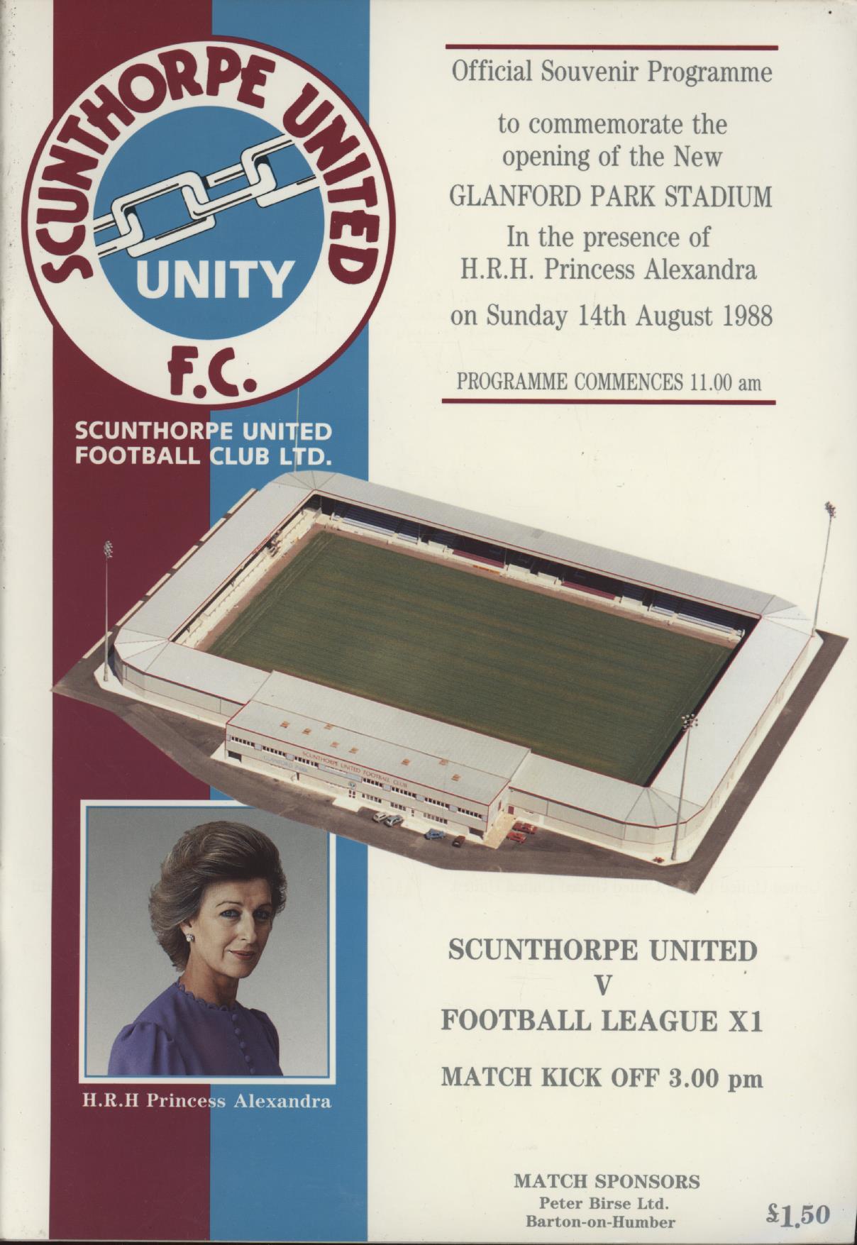 SCUNTHORPE UNITED V FOOTBALL LEAGUE XI 1988 FOOTBALL PROGRAMME