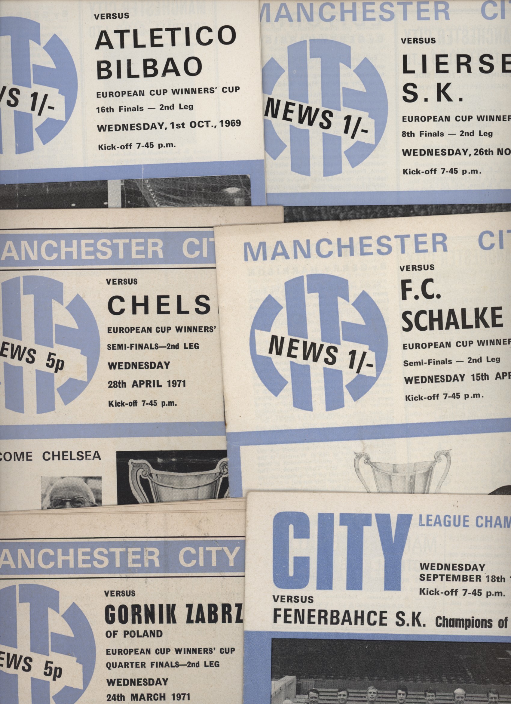 MANCHESTER CITY 196870 (MATCHES IN EUROPE) FOOTBALL PROGRAMMES (6 IN
