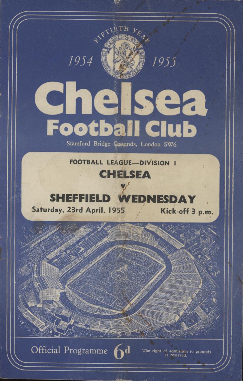 CHELSEA V SHEFFIELD WEDNESDAY 195455 FOOTBALL PROGRAMME (SIGNED BY