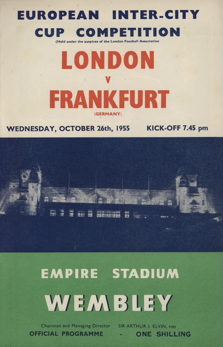 LONDON V FRANKFURT (INTERCITY CUP COMPETITION) 1955 FOOTBALL PROGRAMME