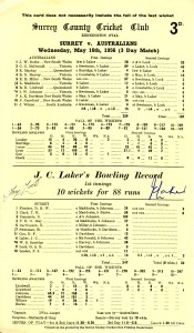 Jim Laker's 10 wickets in the 1955 Ashes at Old Trafford